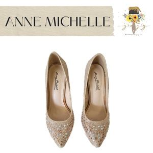 ANNE MICHELLE, Cream/Gold with Rhinestones Heels 6